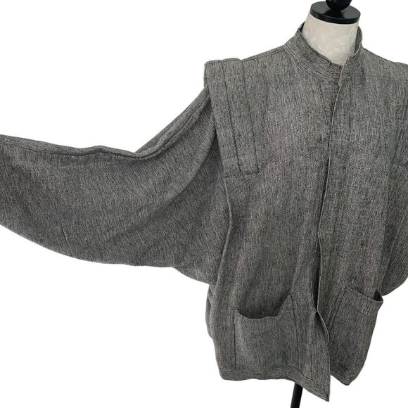 Vintage Jacket Size Large Gray White Tweed Linen Dolman Sleeve Quilted Shoulder - Picture 3 of 13